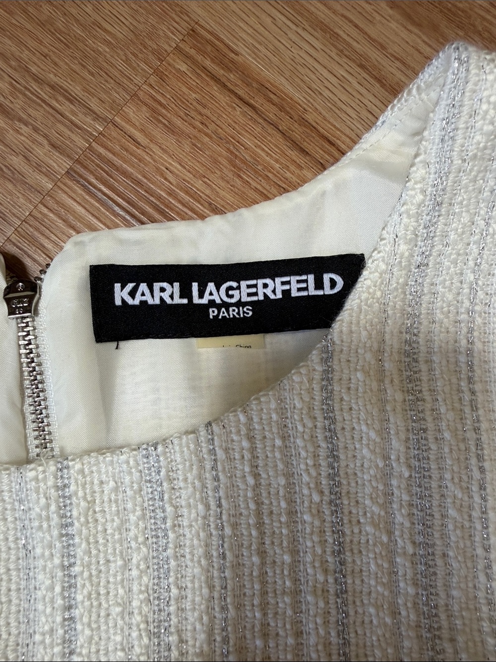 Karl Lagerfeld Cream Fringe Tweed Sheath Dress, size 12, NWT - Picture 3 of 4